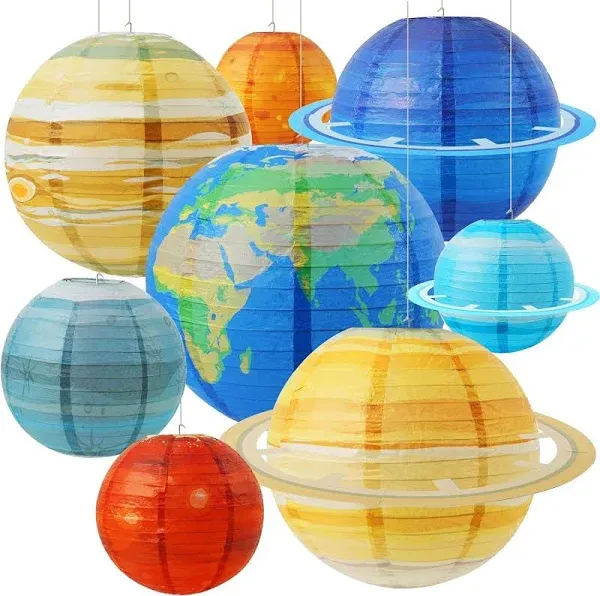 8 PCS Planet Paper Lanterns, 12 Inch Outer Party Decorations, Solar Space