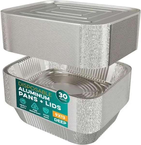 Aluminum Pans With Lids 9x13 [30 Sets] Aluminum Foil Pans Trays With Lids - Half