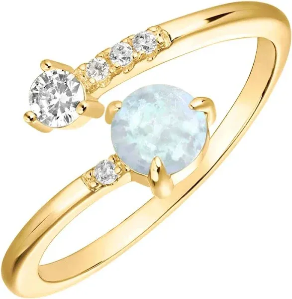 PAVOI 14K Gold Plated Adjustable Created Opal Rings | Stacking Rings