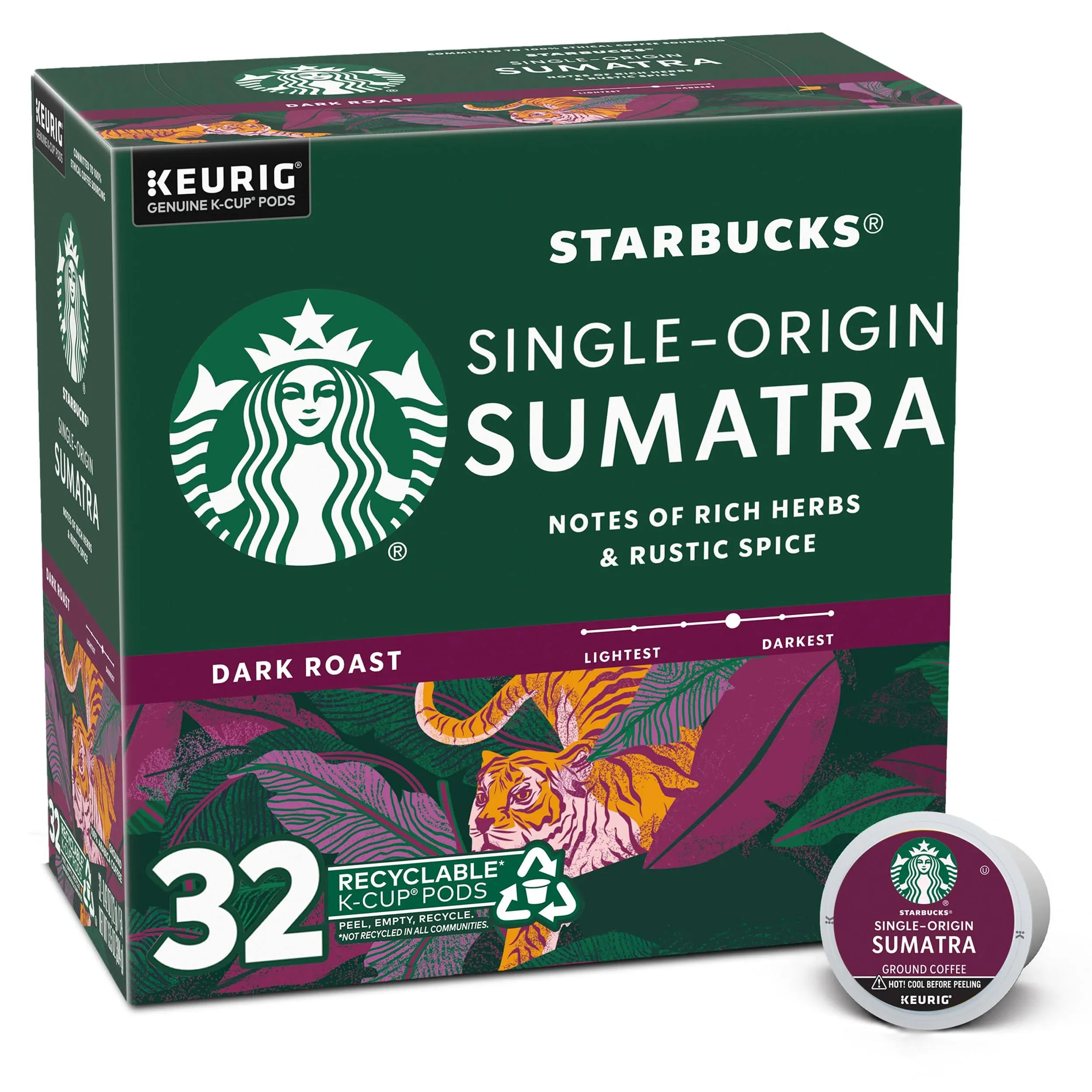 Starbucks K-Cup Coffee Pod Dark Roast Coffee—Sumatra 100% Arabica 1 bo - Default Title - Martforall