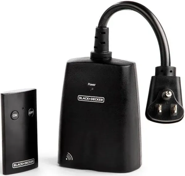 BLACK+DECKER Outdoor Wireless Outlet with Remote 2 Grounded Outlets Remote Light Switches