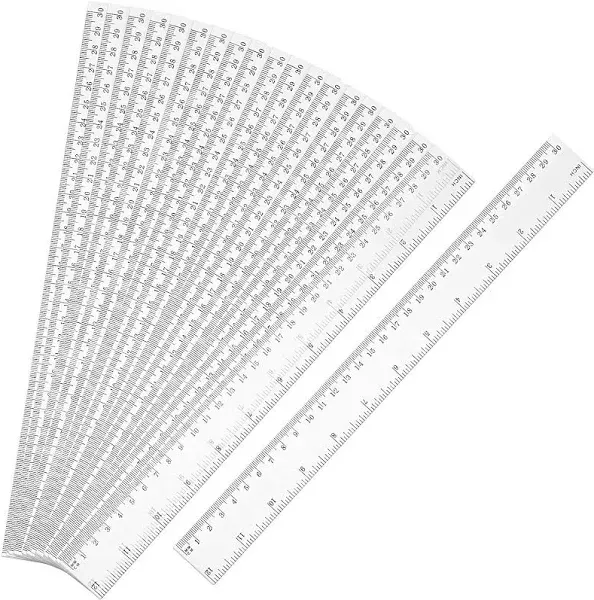 EBOOT 20 Pack Clear Plastic Ruler 12 Inch Straight Ruler Flexible Ruler with Inches and Metric for School Classroom, Home, or Office (Clear)