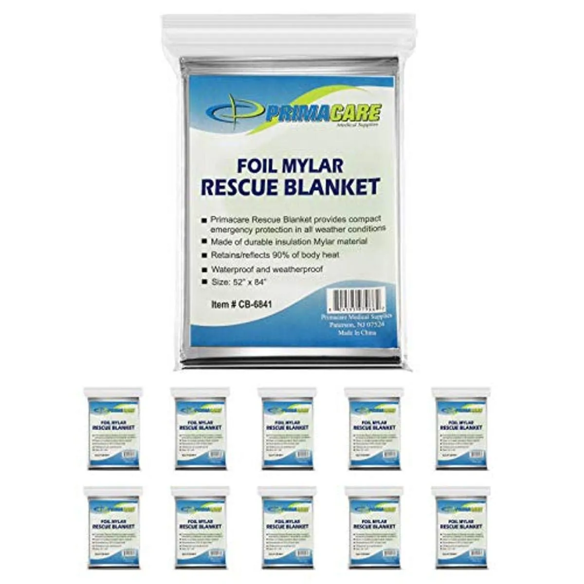 Primacare HB-10 Emergency Foil Mylar Thermal Blanket (Pack of 10), 52&#034;... 