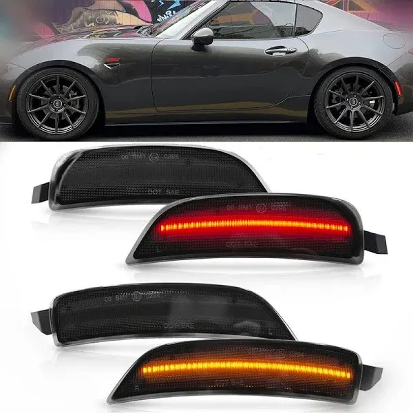 NSLUMO LED Side Marker Lights for 2016-up Mazda MX-5 Miata ND Smoked Lens Amb...