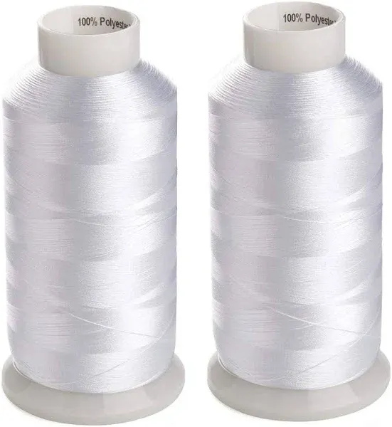 Simthread 2 Huge Spools White Bobbin Fill Thread 60WT for Embroidery Machine and and Sewing Machines - 5500 Yards Ea