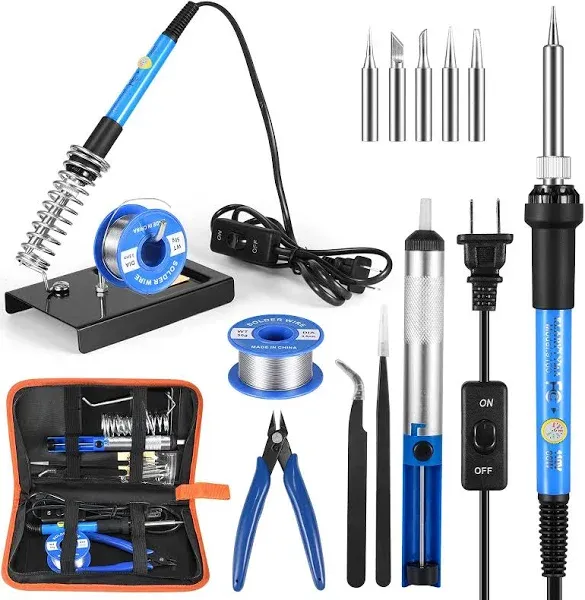 Soldering Iron Kit Electronics, 60w Soldering Welding Iron Tools With On-off Switch, 5pcs Soldering Iron Tips, Solder Sucker, Soldering Iron Stand,