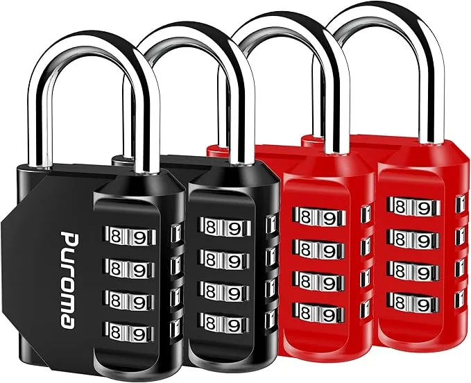 Puroma 4 Pack Combination Lock 4 Digit Locker Lock Outdoor Waterproof Padlock for School Gym Locker, Sports Locker, Fence, Toolbox, Gate, Case, Hasp Storage& Black