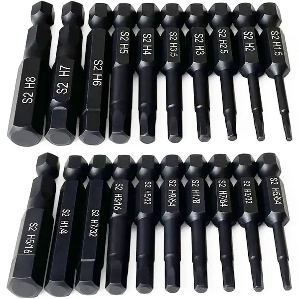 PTSLKHN 20Pcs 1/4" Magnetic Hex Head Allen Wrench Screwdriver Drill Bit Set Metric & SAE