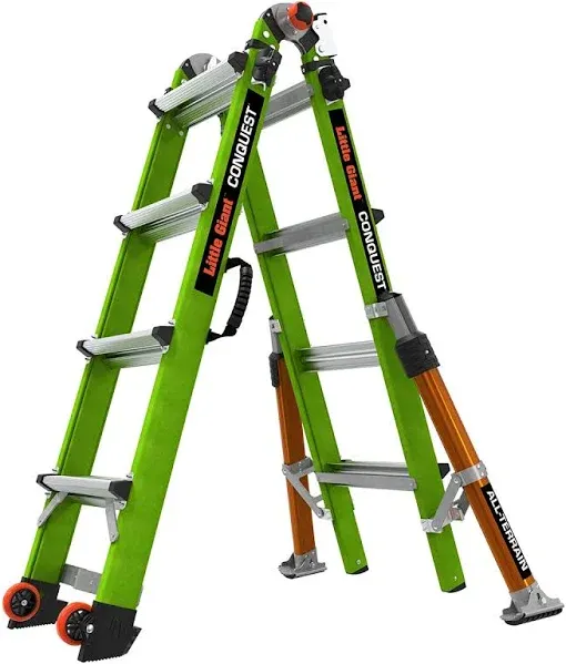 Little Giant Ladder Systems Conquest 2.0 All-Terrain, M17, 17ft, Multi-Position Ladder with Adjustable Outriggers, Fiberglass, Type 1A, 300 lbs Weight Rating, (17107-001)