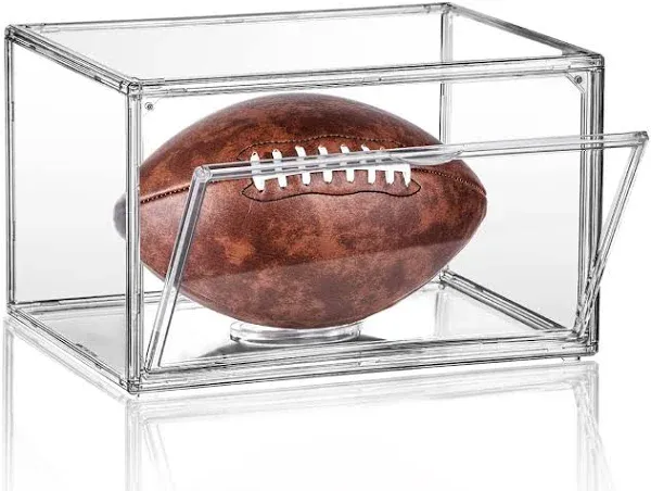 Football Display Case Full Size, Clear Acrylic Football Case Display Case with Magnetic Door and UV Protection, Professional Grade Stackable Football Display Box - 1 Pack