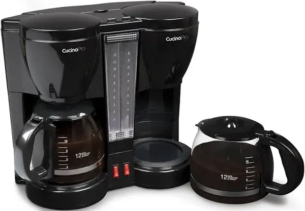 Double Coffee Brewer Station - Dual Drip Coffee Maker Brews two 12-cup Pots, Make Regular or Decaf at Once or Different Flavors, w/ Individual Heating Elements, 2 Glass Carafes