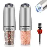 Gravity Electric Salt and Pepper Grinder Set, Automatic Salt and Pepper Mill Grinder, Battery Operated with White LED Light, Adjustable Coarseness, One Handed Operation, Stainless Steel