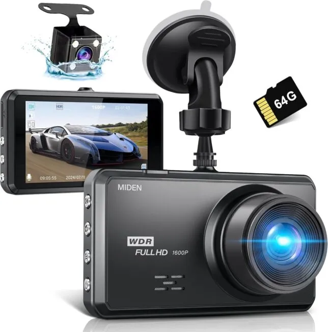 MIDEN S7 2.5K Dual Dash Cam Front/Rear 64GB SD 1600P+1080P FHD 176°+160° 3.2&#039;&#039;