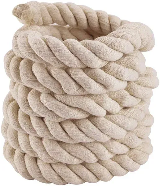 10ft Natural Twisted Cotton Rope Strong Triple-Strand Rope for Sports, Crafts, Indoor Outdoor Use Tug of War Rope