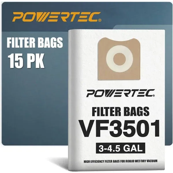 POWERTEC Shop Vacuum Bags 10PK, for Ridgid VF3501 23738 Filter Bags Size C, 3-4.