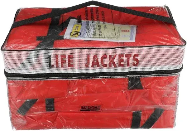 4-Pack Adult Orange Life Jackets, Clear Storage Bag, Type II Safety