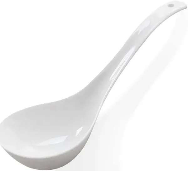 Kslong Pure White Ceramic Soup Ladle Spoon Bone China Big Ladle Spoons Deep Porcelain Spoons Flatware Asian Soup Tureen Spoons 9.4" x 3" Scoops for household purposes