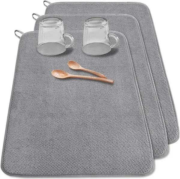 3 Pcs XXL Microfiber Dish Drying Mats,24×17 inch Absorbent Drainer Mat,Large Size Dish Draining Pad for Coffee,Rack,Under Sink,Countertops(Grey)