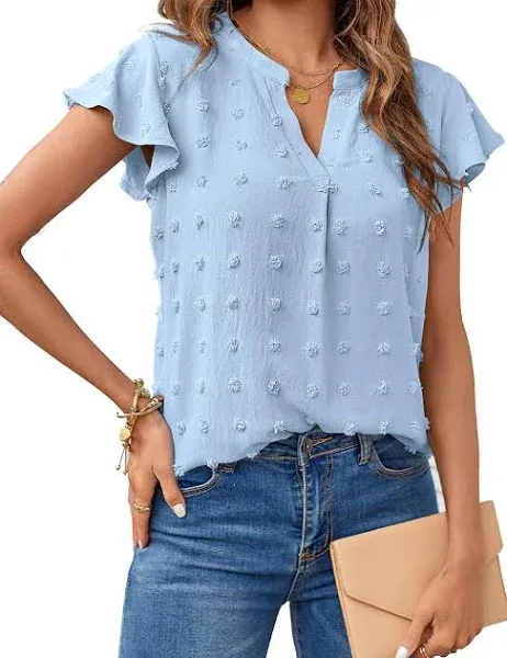 Bestspr Women's V Neck Ruffle Short Sleeve Blouse