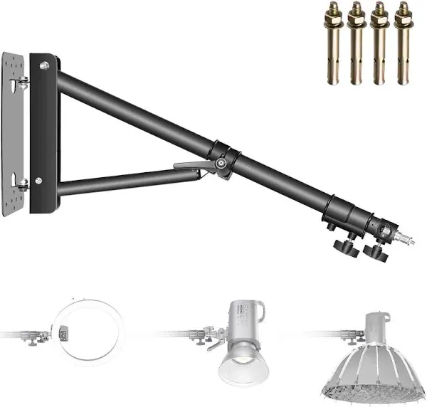 Neewer Wall Mounting Triangle Boom Arm for Photography Strobe Light, Monolight, Softbox, Umbrella, Reflector and Ring Light, Support 180 Degree Rotation, Max Length 4 Feet/125cm (Black)