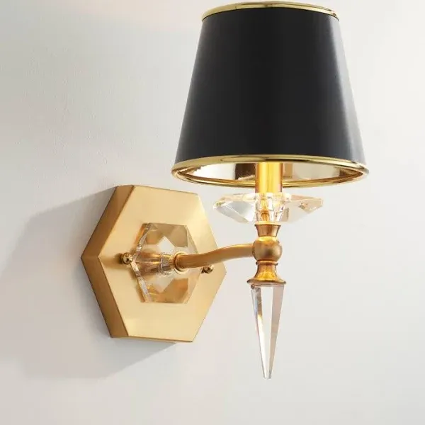 Manhattan 13" High Black and Brass Finish Wall Sconce with Crystal - Lamps Plus | Havenly