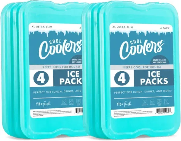 Cool Coolers by  4 Pack XL Slim Ice Packs, Quick Freeze Space Saving Reusable Ic