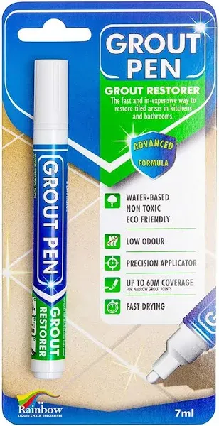 Rainbow Chalk Markers Limited Large Grout Pen - Revives & Restores Stained Tile Grout Leaving A Clean Fresh Look (Light Grey)