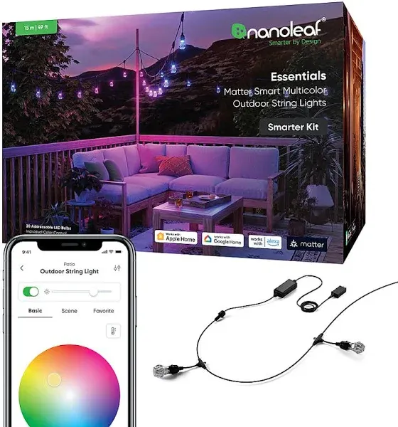 Nanoleaf Matter Smart Multicolor Outdoor String Lights Smarter Kit - 49ft (15m)