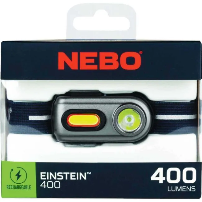 NEBO Einstein Powerful 400 Lumen Headlamp with Rechargeable Battery | Compact Low-Profile Headlamp with 5 Light Modes