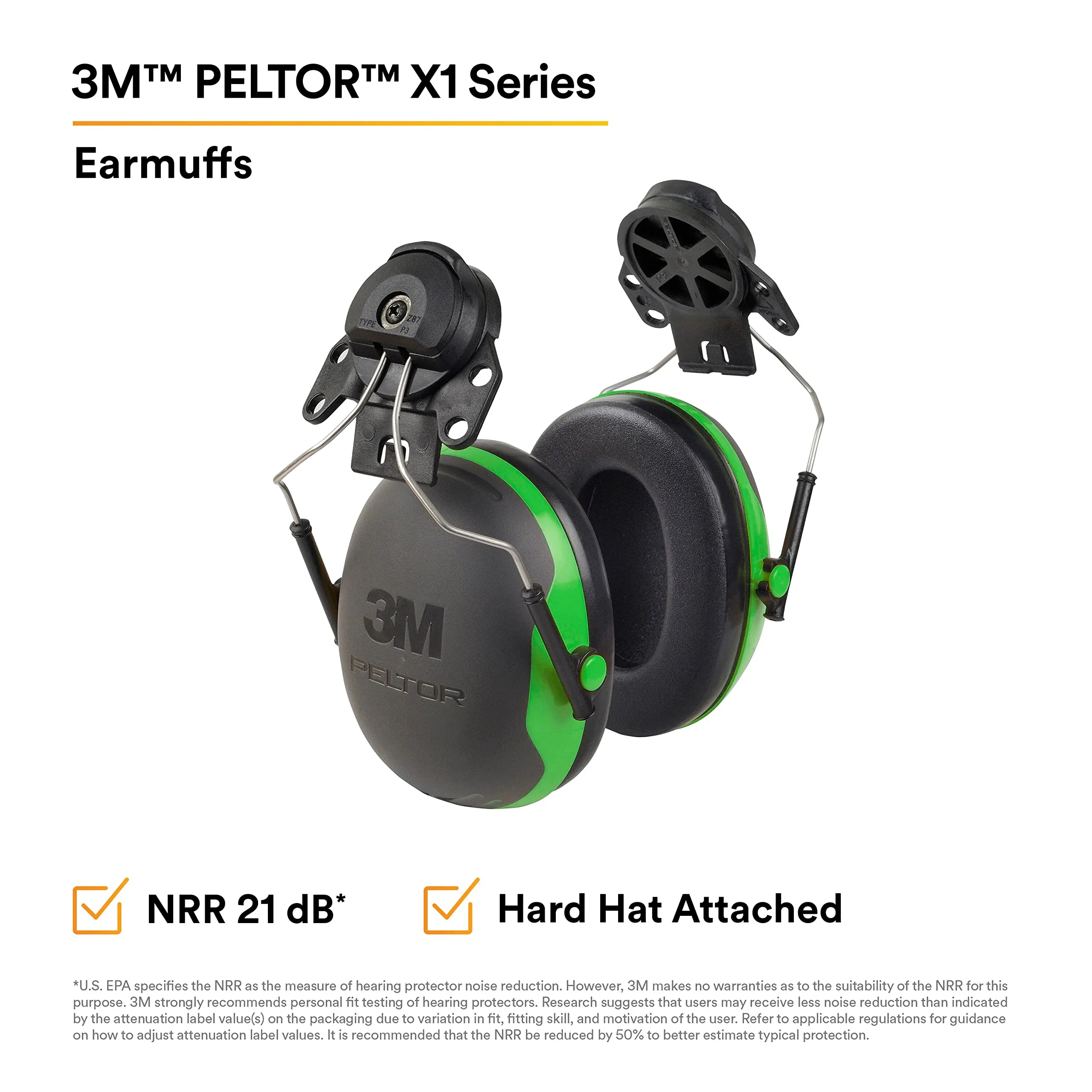 3M PELTOR Ear Muffs, Noise Protection, Hard Hat Attachment, NRR 21 dB, Construction, Manufacturing, Maintenance, Automotive, Woodworking,