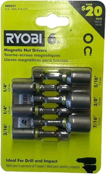 RYOBI Impact Rated Magnetic Nut Driver Set (6-Piece) AR2031