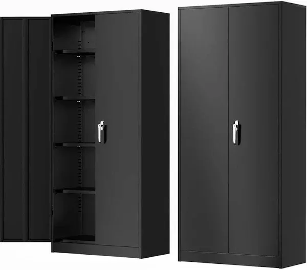 Anwick Locking Metal Storage Cabinet with 2 Doors and 4 Adjustable Shelves, for Office, Garage, Home, Classroom, Shop, Pantry, 72" (Black)