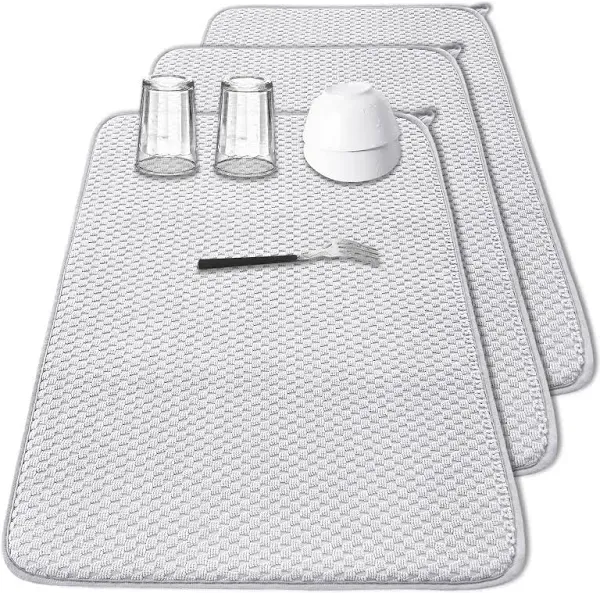 3 Pcs XXL Dish Drying Mats,Absorbent Microfiber Drainer Mat,Large Size 24×17" Pads for Kitchen,Countertops,Under Sink,Draining Racks,Coffee(Beige)