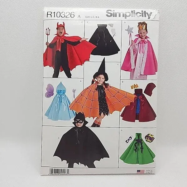 Simplicity 8729 Child's Cape Costume Sewing Pattern, 8 Pieces, Sizes S-L