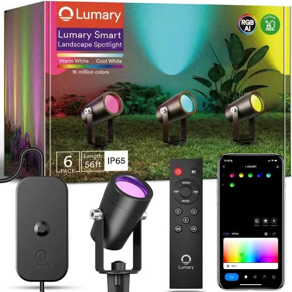 Lumary 56FT Smart Outdoor Spot Lights Gen2, 6 Pack RGBAIWW Color 