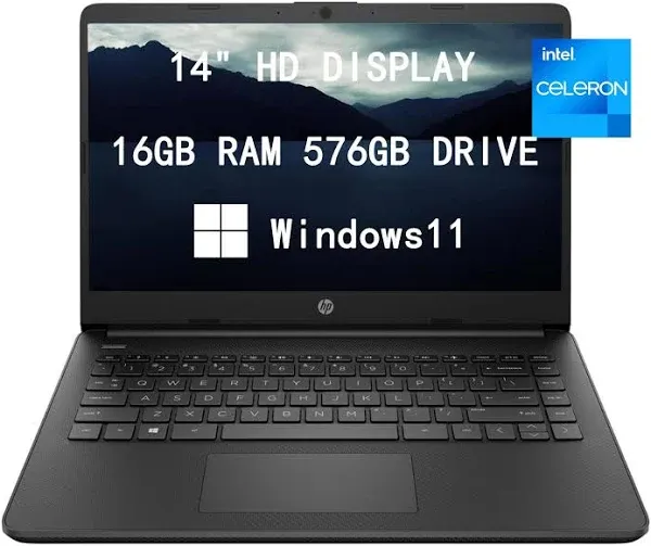 HP 14-inch HD Laptop, Intel Celeron N4020, 16GB RAM, 64GB Storage, Win 11, Thin & Portable, 4K Graphics, One Year of Microsoft 365, Snowflake White, 32GB Hotface USB Card