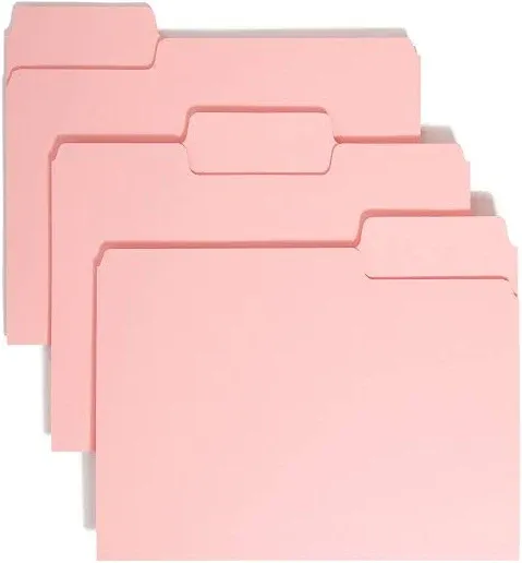 Smead Colored File Folder, 1/3-Cut Tab, Letter Size, Pink, 100 per Box (12643)