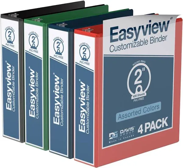 Easyview Premium 1-Inch Binders with Clear-View Covers 3-Ring Binders for School Office or Home Colored Binder Notebooks Pack of 6 Round Ring