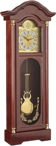 Bedford Clock Collection Antique Cherry Oak Finish Chiming Wall Clock with Roman Numerals, 33.25" L