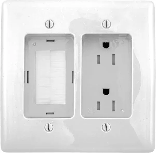 Bryant Electric RR1512W 2-Gang Recessed TV Connection Outlet Plate with 15 Amp