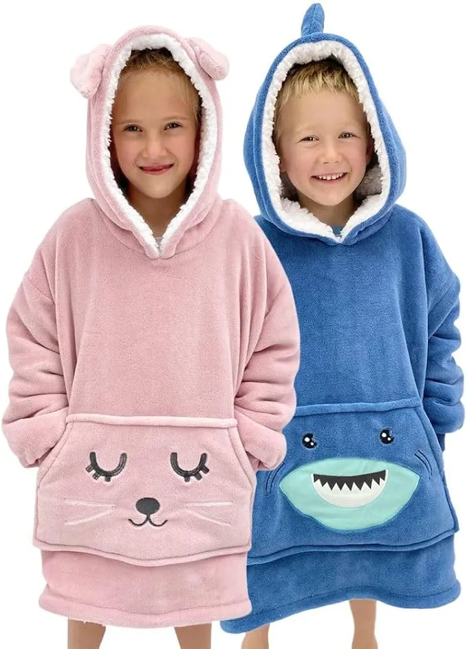 Wearable Blanket Kids 3-10yr, Fun Animal Kids Blanket Hoodie, Kids Comfy Hoodie Blanket, Hooded Blanket Kids Girl Boy Toddler