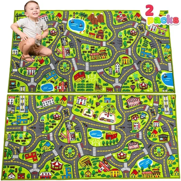 2 Pack Playmat City Life Carpet for Kids Age 3+, Jumbo Play Room Rug, City Prete