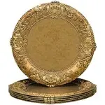 13&#034; Antique Gold Charger Plates, Plate Chargers with Embossed Rim, Round Plas...