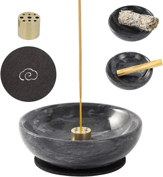 Fasolahome Incense Holder, Beautiful Natural Marble Incense Burner for Meditation, 9 Incense Holes Suitable for Most Incense Types (Black)