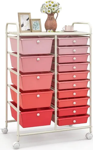 Giantex 15-Drawers Rolling Storage Cart, Mobile Book Paper Organizer Utility Trolley with Wheels, Ideal for School, Office, Home