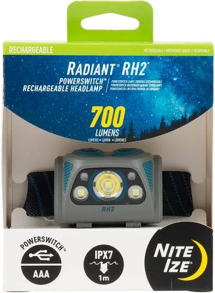 Nite Ize Radiant RH2 PowerSwitch Rechargeable HEADLAMP, Black/Grey