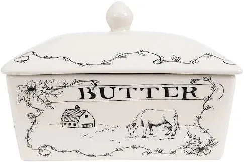 Country Stoneware Butter Dish with Lid, &#034;Spread the Love&#034; Message, and Farm L...