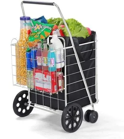 Folding Grocery Basket Cart Shopping Wheels Large Metal Utility Laundry