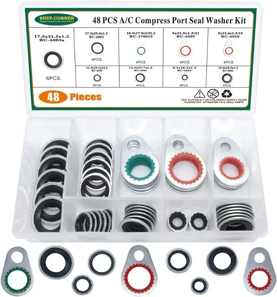 A/C System Compressor Gasket Seals Air Conditioning Compressor Port Seal Washer Kit (48)