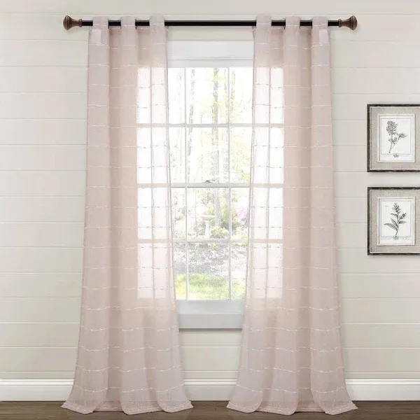 Farmhouse Textured Back Tab/Rod Pocket Sheer Window Curtain Panel Pair, 38&#034;W ...